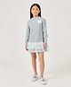 One Friday Cotton Knit Full Sleeves Floral Embroidered Dress - Blue
