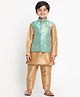 JBN Creation Silk Woven Full Sleeves Solid Kurta Pyjama With Floral Motifs Printed Jacket Set - Green