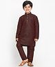 JBN Creation Cotton Blend Woven Full Sleeves Solid Kurta Pyjama Set - Wine