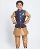 JBN Creation Silk Woven Full Sleeves Solid Kurta & Pyjama With Geometric Foil Printed Jacket Set - Rose Gold & Persian Blue