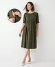 Bella Mama Woven Half Sleeves Solid Maternity Dress - Olive Green