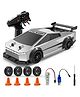 FUNVERSE Tasla 4WD Rechargable RC Drift Car for Kids | 2.4GHz High Speed Dual Motor Remote Control Car with Extra Drift & Racing Tires | PVC Unbreakable Body | LED Lights | 80+ Feet Range- Grey