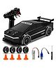 FUNVERSE Tasla 4WD Rechargable RC Drift Car for Kids | 2.4GHz High Speed Dual Motor Remote Control Car with Extra Drift & Racing Tires | PVC Unbreakable Body | LED Lights | 80+ Feet Range- Black