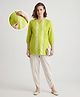 Bella Mama Woven Three Fourth Sleeves Maternity Top With Floral Embroidered Yoke - Limegreen