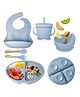 Mihar Essentials 6 Pcs Silicone Baby Feeding Set, BPA Free & Microwave Safe Dinner Tableware Kit - Feeding Bowl, Suction Plate, Cup, Spoon, Fork & Bib for Kids ( Pack of 1, Dusky Blue)