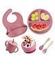 MIHAR ESSENTIALS 6 Pcs Silicone Baby Feeding Set, BPA Free & Microwave Safe Dinner Tableware Kit - Feeding Bowl, Suction Plate, Cup, Spoon, Fork & Bib for Kids ( Pack of 1, Dusky Pink)
