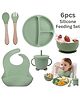 Mihar Essentials 6 Pcs Silicone Baby Feeding Set, BPA Free & Microwave Safe Dinner Tableware Kit - Feeding Bowl, Suction Plate, Cup, Spoon, Fork & Bib for Kids ( Pack of 1, Dusky Green)