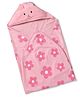 Babyhug Cotton Knit Hooded Wrapper With Animal Print L 30 X B 30 cm - Pink