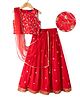 Pine Kids Woven Sleeveless Choli & Lehenga Set With Sequinned Embroidery & Dupatta - Red