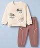 Mini Taurus 100% Cotton Knit Full Sleeves T-Shirt and Joggers Set with Truck Print - Lilac