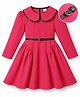 Hola Bonita Knit Texture Dress with Belt and Full Sleeves in Fuchsia