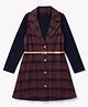 Hola Bonita Woven Knit Full Sleeves Frocks with Inner Tee and Belt with Tartan Plaid Print in Maroon for 5-6 Years
