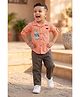 CRUNCHY NACHOS Cotton Linen Woven Full Sleeves Animals Embroidered Shirt & Pants Set - Rust Orange