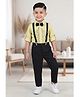 CRUNCHY NACHOS Mesh Full Sleeves Stone Embellished Shirt & Pants Set With Bow & Suspender - Yellow