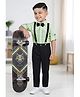 CRUNCHY NACHOS Mesh Full Sleeves Stone Embellished Shirt & Pants Set With Bow & Suspender - Pista Green