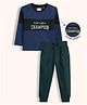 Orange Sugar 100% Cotton Knit Full Sleeves Cut & Sew Play Like A Champion Text Printed Tee & Joggers Set - Bottle Green & Royal Blue