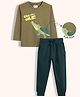 Orange Sugar 100% Cotton Knit Full Sleeves Cro Cool Dile Text Printed Tee & Joggers Set - Olive & Bottle Green