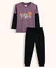 Orange Sugar 100% Cotton Knit Full Doctor Sleeves Never Stop Text Printed Tee & Joggers Set - Violet & Black