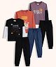 Orange Sugar 100% Cotton Knit Pack Of 3 Full Sleeves Typography Printed Tees & Joggers Set - Black Red & Violet