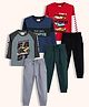 Orange Sugar 100% Cotton Knit Pack Of 3 Full Sleeves Vehicles & Typography Printed Tees & Joggers Set - Red Grey & Bottle Green