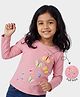 Orange Sugar Cotton Knit Full Sleeves Butterfly Puff Printed Top - Pink