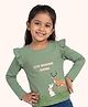 Orange Sugar Cotton Knit Full Sleeves Animal & Little Woodland Friends Text Printed Top - Green