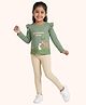 Orange Sugar 100% Cotton Knit Full Sleeves Animal & Little Woodland Friends Text Printed Top & Leggings Set - Green & Beige