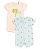 MINI KLUB Cotton Blend Knit Pack Of 2 Half Sleeves Tree & Watermelon Printed Rompers - Blue & Peach