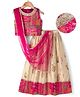 Pine Kids Woven Sleeveless Choli & Lehenga Set With Floral Print & Lace Work & Dupatta - Dark Pink
