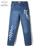 Arias Cotton Denim Full Length Jeans with Floral Embroidery in Blue