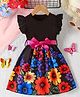 White World Cotton Blend Knit Frill Sleeves Floral Printed Dress - Black