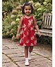 White World Cotton Blend Sleeveless Bow Printed Dress - Red