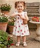 White World Cotton Blend Woven Sleeveless Strawberries Printed Dress - White