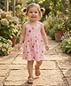 White World Cotton Blend Woven Sleeveless Fruits Printed Dress - Baby Pink