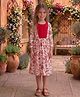 White World Cotton Blend Woven Three Fourth Sleeves Floral Printed Dress - Red