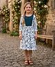 White World Cotton Blend Woven Three Fourth Sleeves Floral Printed Dress - Green