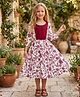 White World Cotton Blend Woven Three Fourth Sleeves Floral Printed Dress - Maroon