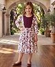 White World Cotton Blend Woven Three Fourth Sleeves Floral Printed Dress - Purple