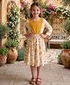 White World Cotton Blend Woven Three Fourth Sleeves Floral Printed Dress - Yellow