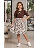 White World Cotton Blend Woven Half Sleeves Floral Printed Dress - Brown