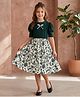 White World Cotton Blend Woven Half Sleeves Floral Printed Dress - Green