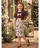 White World Cotton Blend Knit Floral Printed Dress WIth Half Sleeves Bow Applique Detailed Tee - Coffee Brown