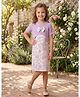 White World Cotton Blend Knit Floral Printed Dress WIth Half Sleeves Bow Applique Detailed Tee - Light Purple