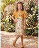 White World Cotton Blend Knit Floral Printed Dress WIth Half Sleeves Bow Applique Detailed Tee - Yellow