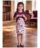 White World Cotton Blend Knit Floral Printed Bow Applique Detailed Dress - Purple