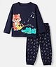 Babyhug Cotton Knit Full Sleeves T-Shirt & Pyjama NIght Suit with Tiger Print in Navy Blue