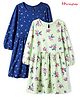 Honeyhap Premium 100% Cotton Knit Knee Length Fit & Flare Frocks with Full Sleeves and Floral Print with Bio Finish Pack of 2 - Lime & Blue Quartz