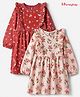 Honeyhap Premium 100% Cotton Knit Full Sleeves Fit & Flare Frocks with Frill Details and Floral Print with Bio Finish Pack of 2 - Mango Galcite & Baked Apple