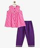 Campana 100% Cotton Woven Sleeveless Striped & Floral Printed Kurti & Pants Set - Pink & Purple