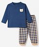 Babyhug Cotton Knit Full Sleeves T-Shirt & Pyjama Night Suit With Bear Print - Navy Blue